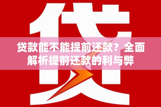 琼海贷款能不能提前还款？全面解析提前还款的利与弊