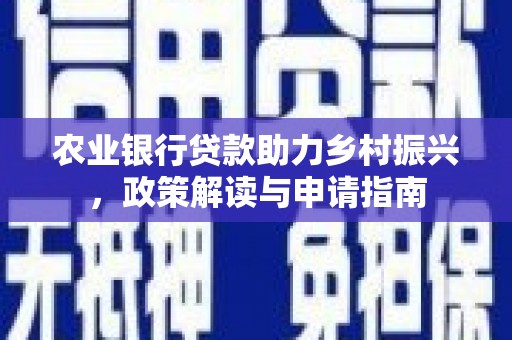 琼海农业银行贷款助力乡村振兴，政策解读与申请指南